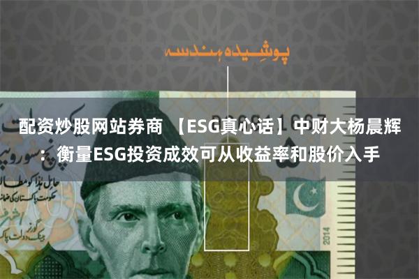 配资炒股网站券商 【ESG真心话】中财大杨晨辉：衡量ESG投资成效可从收益率和股价入手